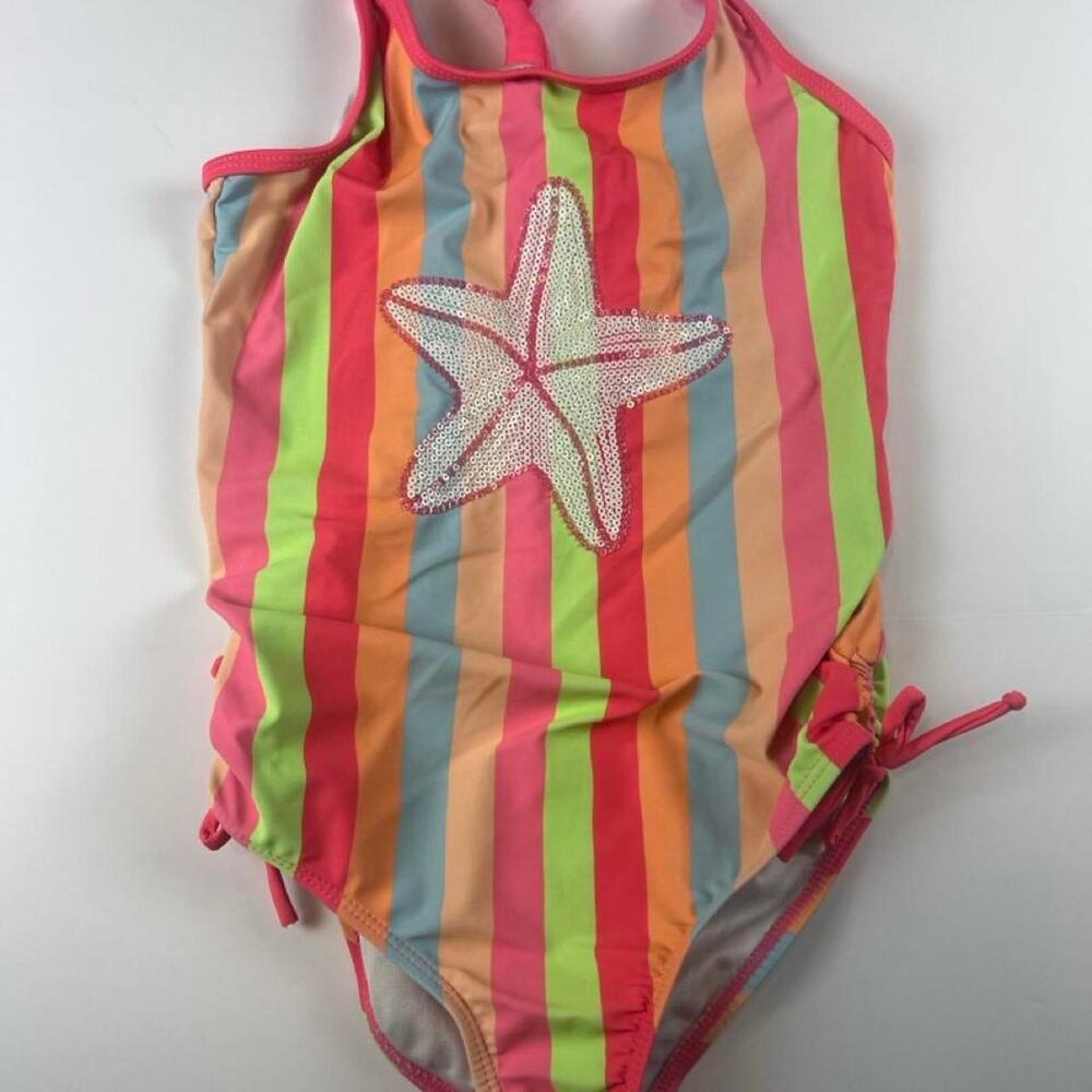 Girls One Piece Swimsuit with Starfish Striped